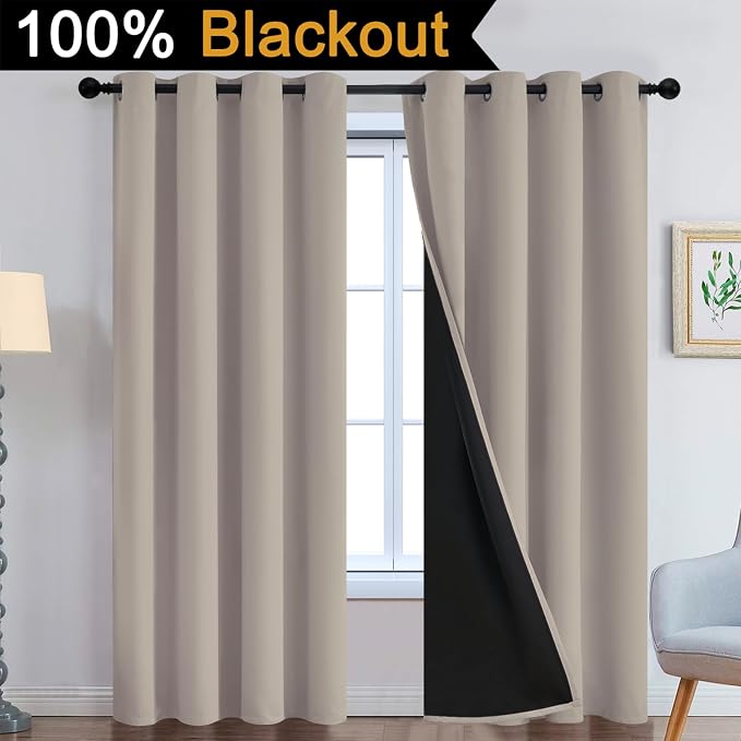 Yakamok 100% Blackout Curtains 96 Inches Long, 2 Thick Layers Heat and Full - Image 2