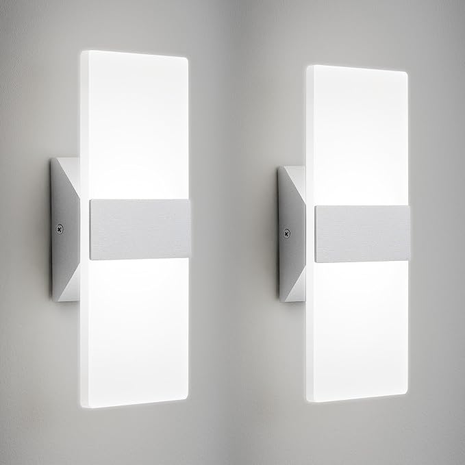 Modern LED Wall Sconces Set of Two, 12 Inch Indoor Dimmable Brushed Nickel Wall by BrillianceMeetsDurability