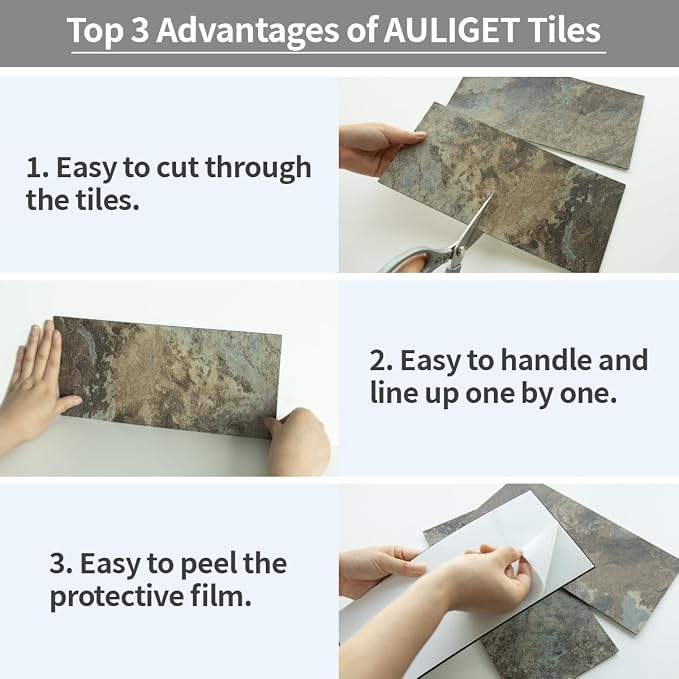 AULIGET 2-Piece Beige & Brown Slate Peel and Stick Backsplash Wall Tiles - Image 6