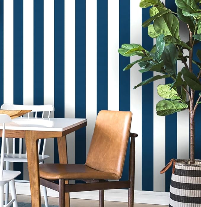 Guvana 118"x17.7" Blue and White Striped Contact Paper Navy Blue Peel and Stick by Guvana
