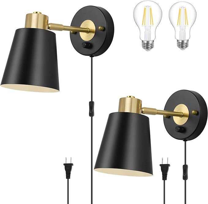VATONI Wall Sconce Plug in, Dimmable Wall Sconces Adjustable Wall Lights by VATONI