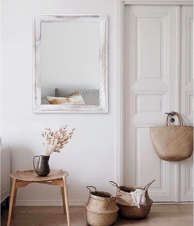 AAZZKANG Mirrors for Wall Rustic Wood Framed Hanging Mirror 26"x18" Decorative - Image 5