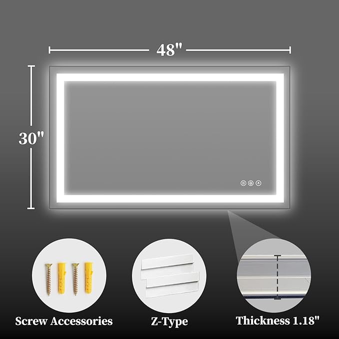 48"x30" LED Bathroom Mirror - Image 8