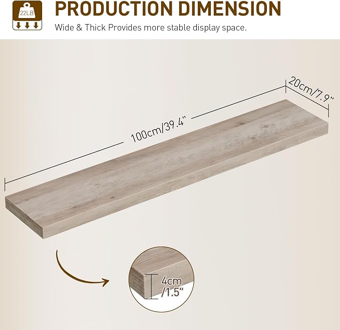RALGEND Floating Shelves for Wall, 1.5" Thick Wall Shelf Set of 3 - Image 3