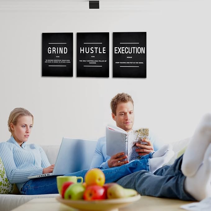 KAWAHONE Grind Hustle Execution Quotes Framed Wall Art, Inspirational Painting - Image 2