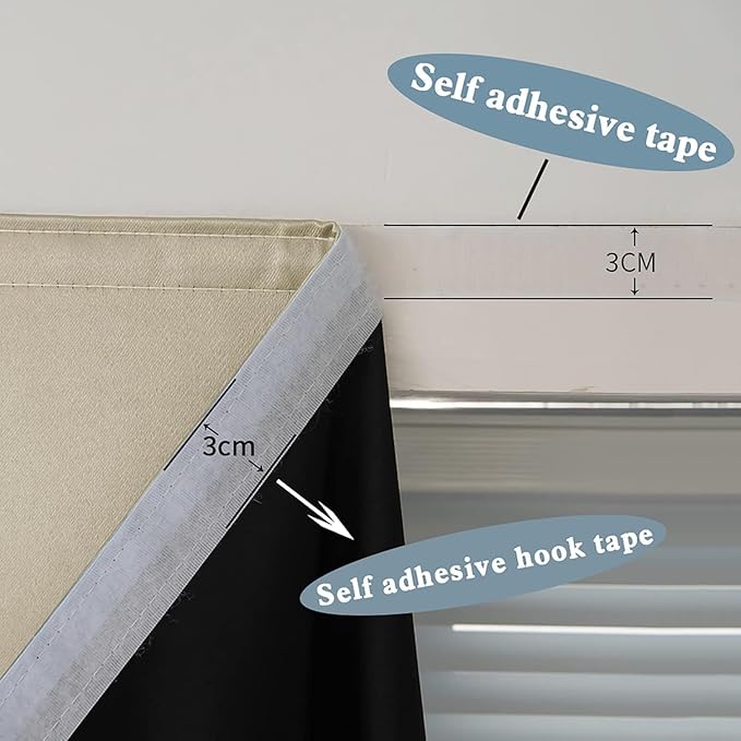 AJAZZ 100% Blackout Shades Window Cover Self Adhesive Curtains Sticky Curtain - Image 7