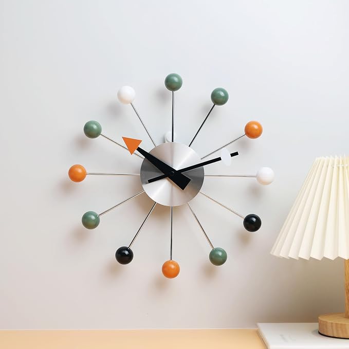 Mid Century Modern Wall Clock Decorative Multicolour Ball Silent Non Ticking - Image 4