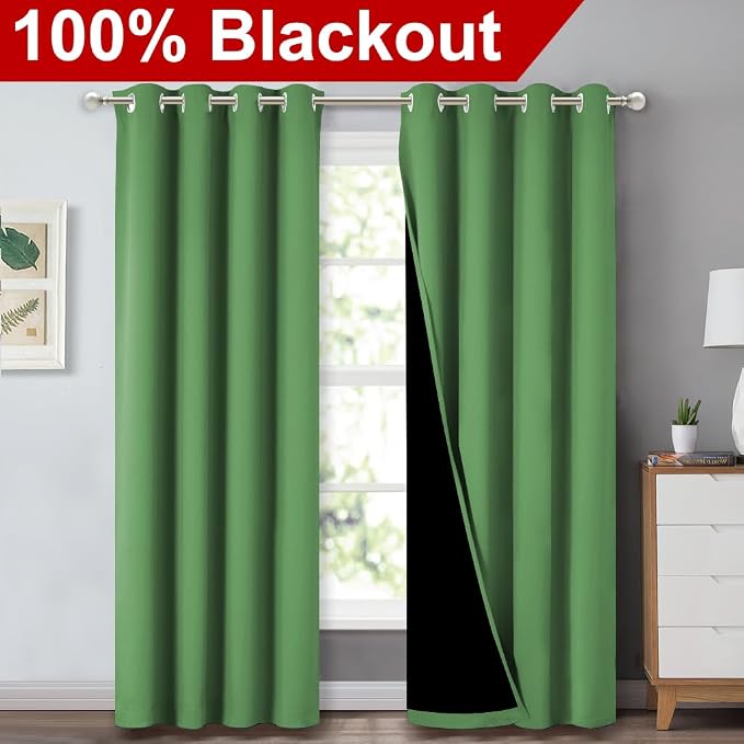 NICETOWN 100% Blackout Curtains 84 inches Long, Forest Green, 52 inches Wide - Image 2