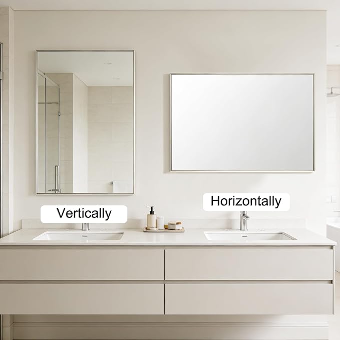 Bathroom Mirror for Wall, 16x24 Inch Metal Framed Mirror, Brushed Nickel - Image 7