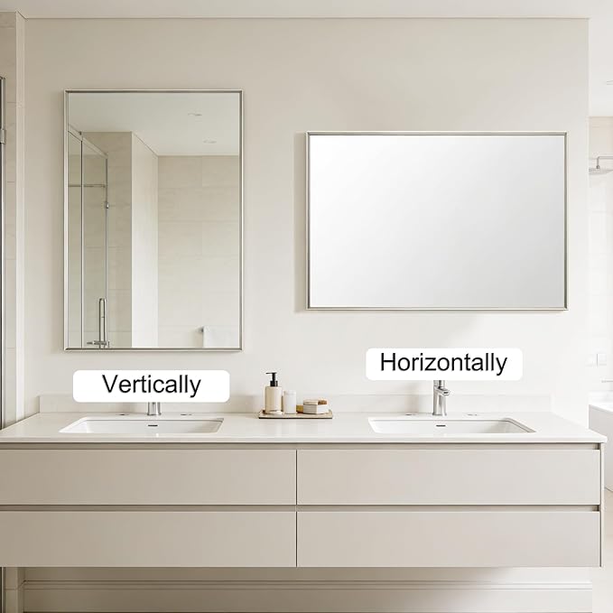Bathroom Mirror for Wall, 36x24 Inch Metal Framed Mirror, Brushed Nickel - Image 7