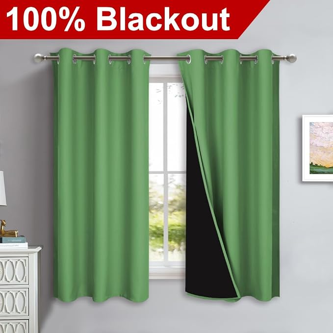 NICETOWN 100% Blackout Curtains 45 inches Long, Forest Green, 1 Pair, 42 inches - Image 2