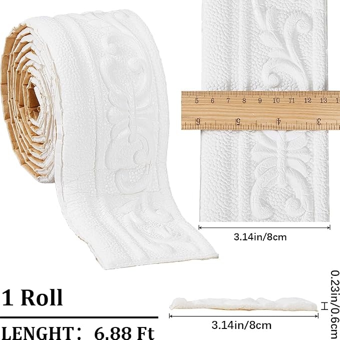 CRASPIRE 82x3 inch Molding Peel and Stick White 3D Flexible Foam Wall Trim Self - Image 2