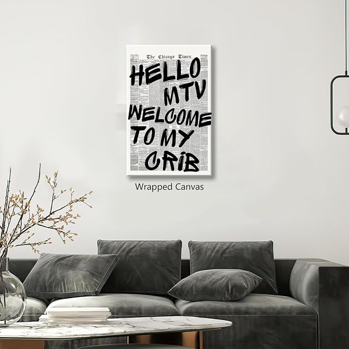 Enlaizhude Hello MTV Welcome To My Crib Quote Poster, Vintage Black White - Image 4