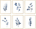 Navy Blue Botanical Wall Art Set of 6 Unframed, Minimalist Abstract Botanical by KBKBART