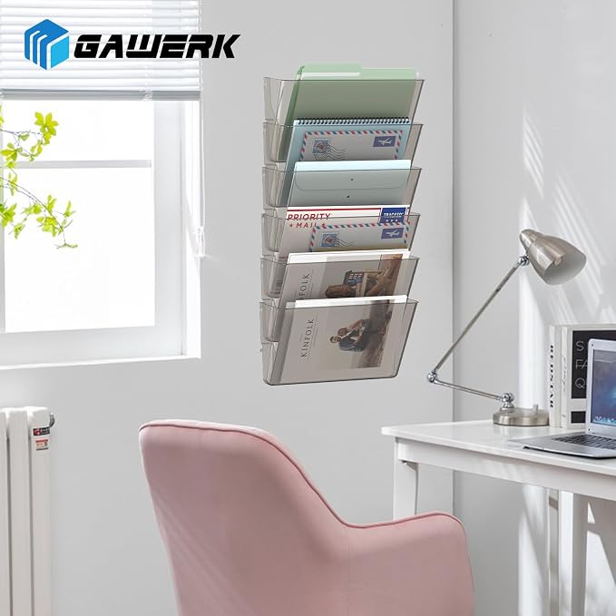 Gawerk Clear Acrylic Single Pocket, Plastic Hanging Wall Mount File Holder - Image 7