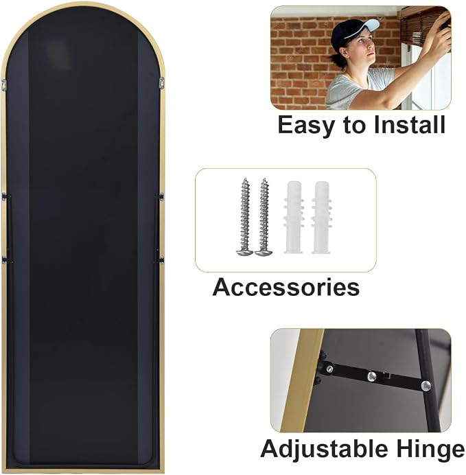 HARRITPURE 64"x21" Arched Full Length Mirror Free Standing Leaning Hanging - Image 9