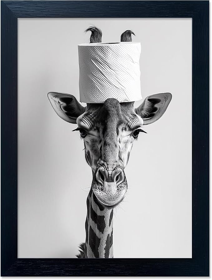 Framed Funny Bathroom Wall Art Giraffe by Melpa+Art