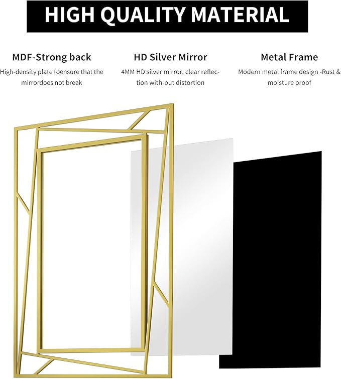Brushed Gold Bathroom Mirror, Hang Horizontally or Vertically - Image 4