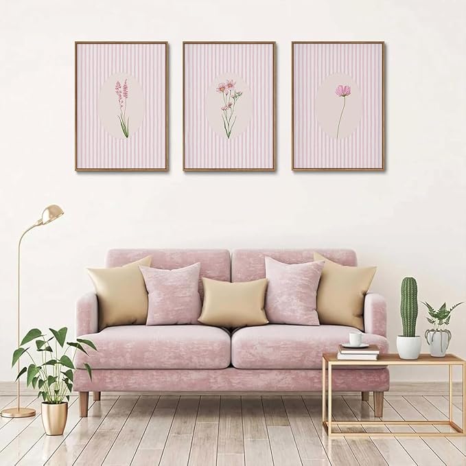 KISSFOX 3 Piece Framed Wall Art Botanical Wall Decor Pink Floral Pictures - Image 3