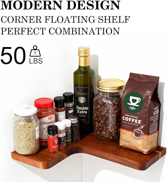 Floating Corner Shelves, Wall Shelf Set of 2, Shelves - Image 3
