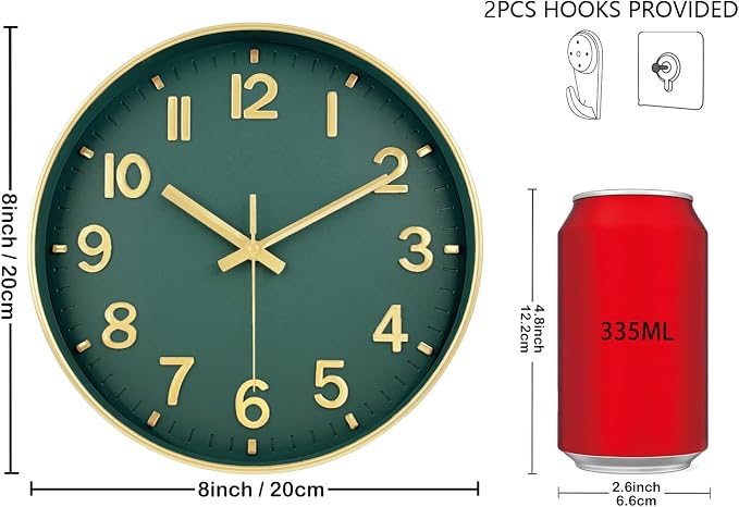 Wall Clock, 8 Inch Wall Clocks Battery Operated, Modern Non Ticking Silent - Image 3