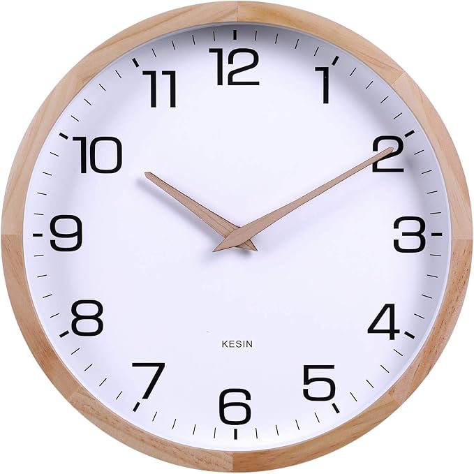 Kesin 12 Inches Wooden Round Silent Wall Clock White Wood Wall Clocks Analog by Kesin