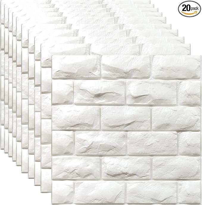 YU LI 3DH 3D Wall Panels Peel and Stick 20PCS White Foam Brick Wallpaper by YULI3DH