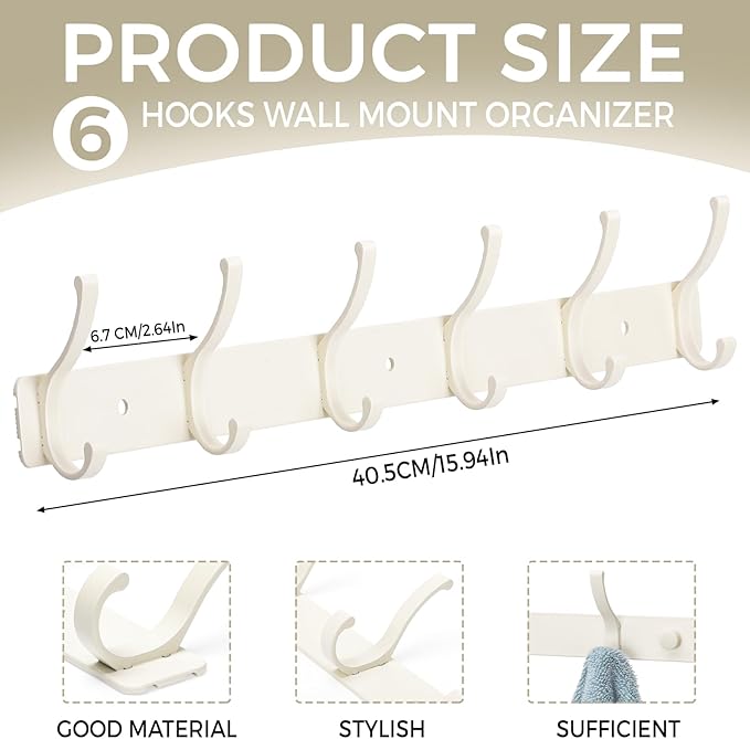 Dntorx Coat Rack Wall Mount, 2 Pack Coat Hooks Hanger Wall Double Hook Rack - Image 2