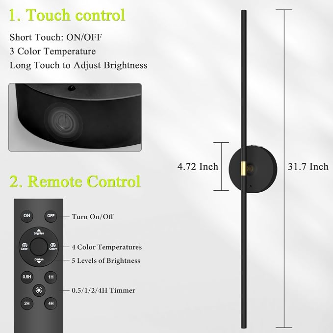 Battery Operated Wall Sconce Set of 2: 10000mAh Wireless Sconces Rechargeable - Image 9