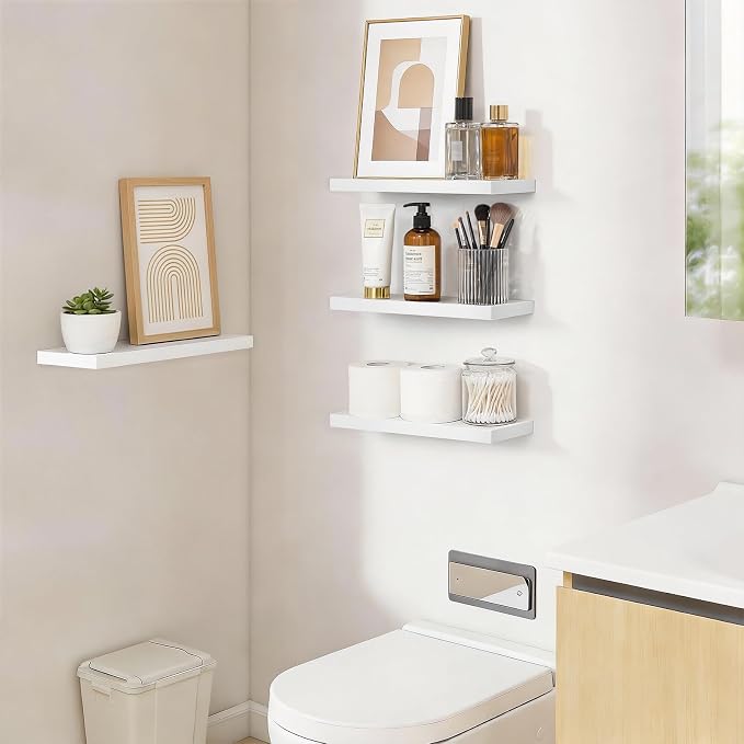 BAYKA Floating Shelves for Wall, 15.7in Wall Mounted Rustic Wood Shelves for - Image 4