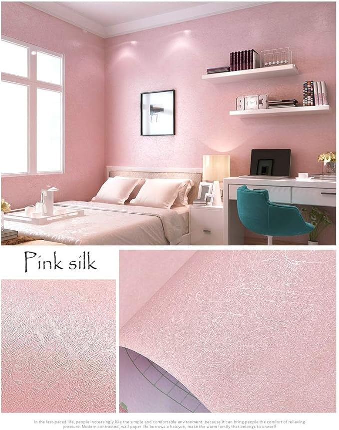 Cohoo Home Silk Pink Wallpaper Peel and Stick Contact Paper Pink Textured Silk - Image 6