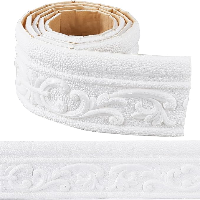 CRASPIRE 82x3 inch Molding Peel and Stick White 3D Flexible Foam Wall Trim Self by CRASPIRE
