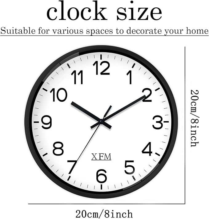XFM Wall Clock 8 Inch 2 Pieces Modern Small Wall Clocks Battery Operated Silent - Image 6