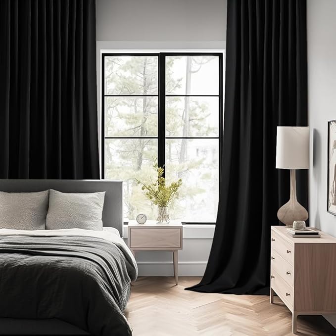MIULEE Black Back Tab Blackout Curtains 100 Inch Length 2 Panels Set - Image 2
