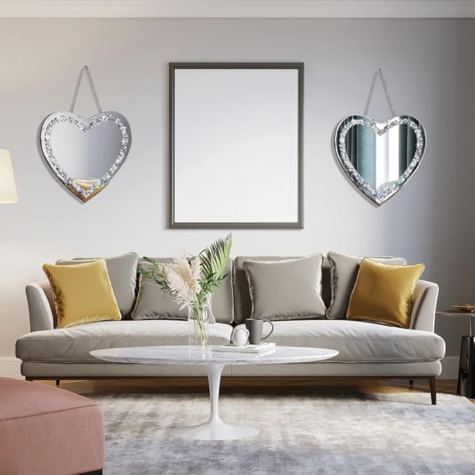 DMDFIRST Heart Shaped Silver Glass Mirror 2 Pack 12x12inch Crystal Crush - Image 4