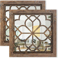 Set of 2 14 Inch Square Redbrown Window Pane Wall Mirrors, Shatterproof Rustic by HMANGE