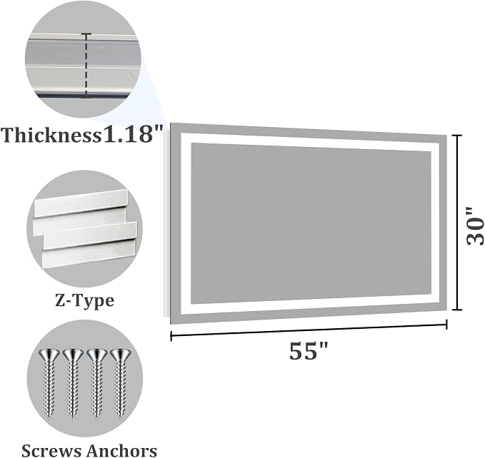 Koonmi 55"x30" LED Mirror for Bathroom, 90CRI Anti-Fog Vanity Mirror - Image 9