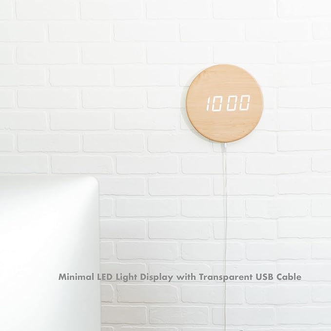 Minimalist LED Digital Wall Clock – USB Powered | Wooden, 12/24 Hour, Night Mode - Image 3