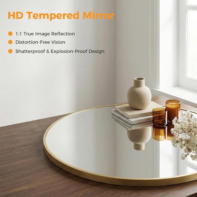 OLIXIS 36 Inch Gold Round Bathroom Wall Mirror, Round Bathroom Mirrors - Image 4