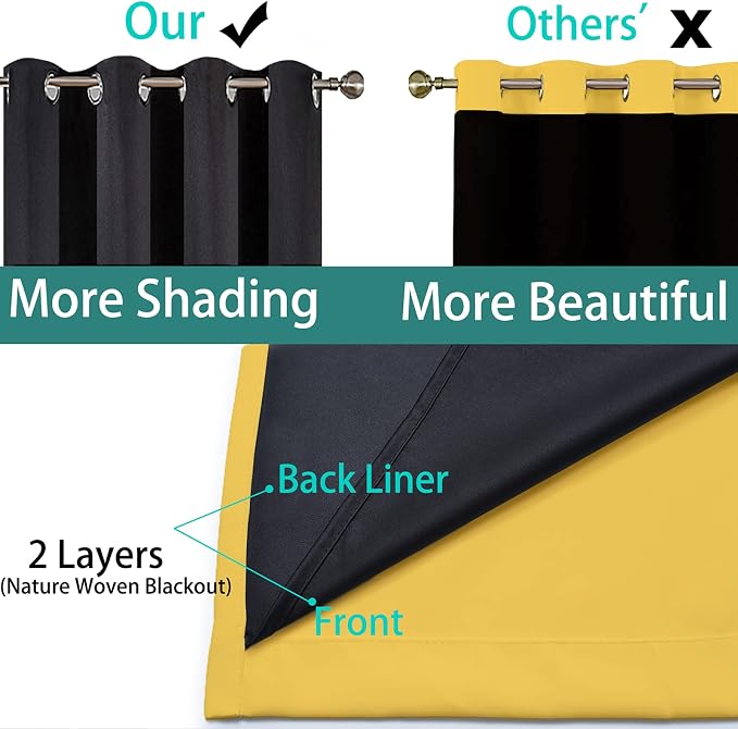 Yakamok 100% Blackout Curtains Energy Saving Thermal Insulated 2 Thick Layers - Image 5