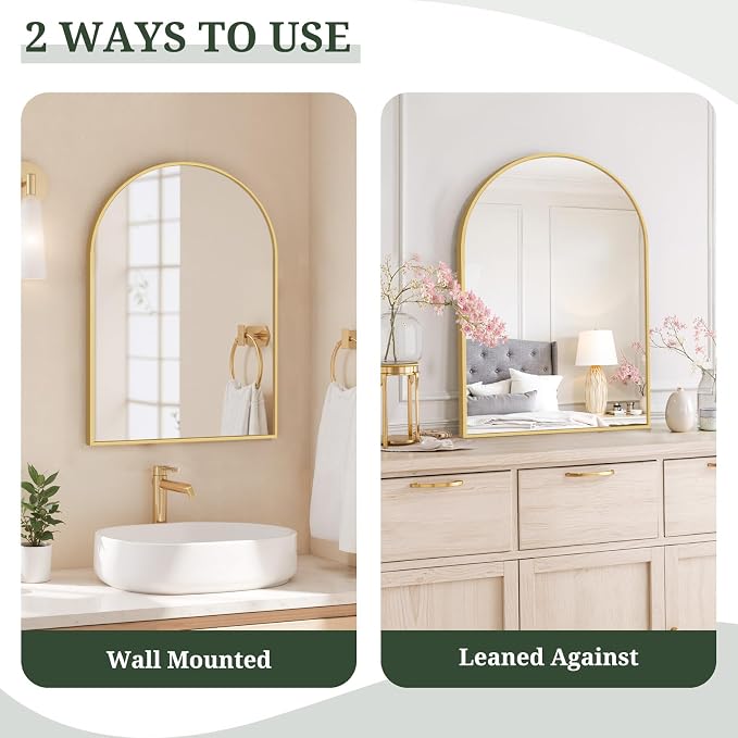 Arched Wall Mirror 30x20 Inch Gold Bathroom Vanity Mirror - Image 5