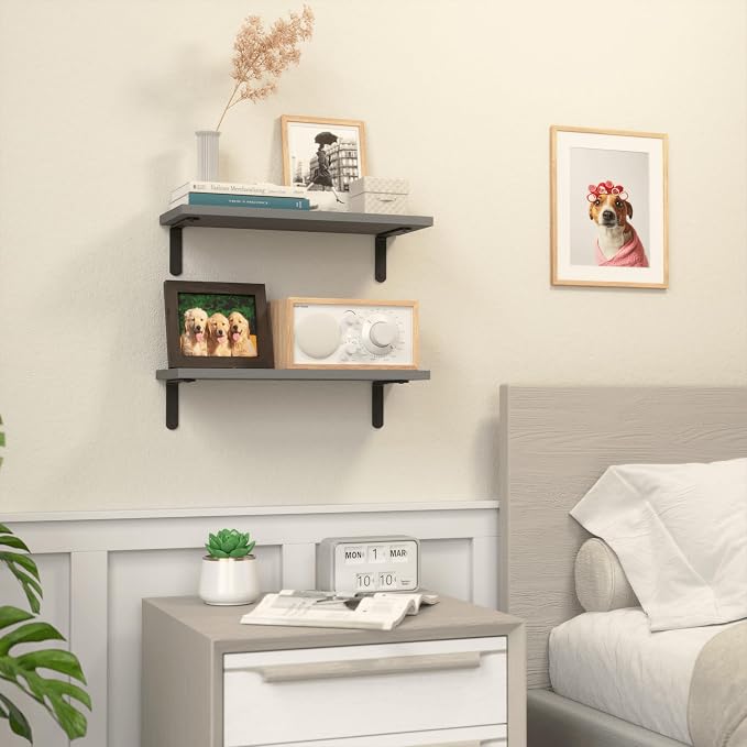 RICHER HOUSE Rustic Wood Bathroom Shelves Set of 2, Farmhouse Style Floating - Image 5