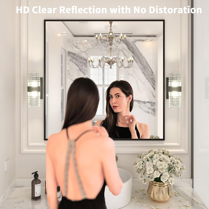 LOAAO 36"X36" Black Rectangle Bathroom Mirror Wall, Matte Black Aluminum Alloy - Image 2