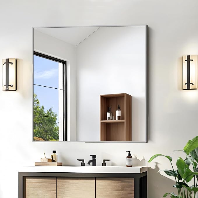 KOCUUY Silver Framed Mirror, HD Tempered Glass, Anti-Rust Frame, Modern Design - Image 7