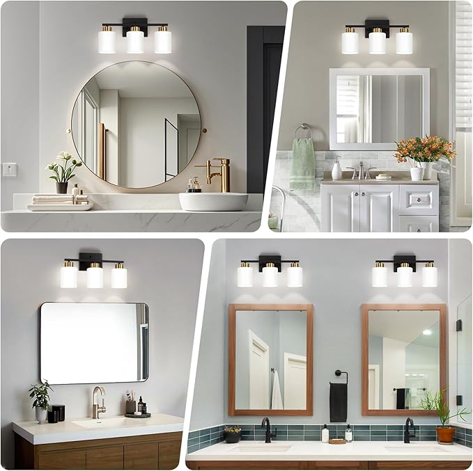 FonmYim Black and Gold Bathroom Light Fixtures, 3-Light Modern Vanity Light - Image 3