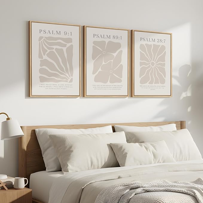 Framed Christian Wall Art Set of 3, Neutral Psalm Scripture Canvas Prints - Image 3