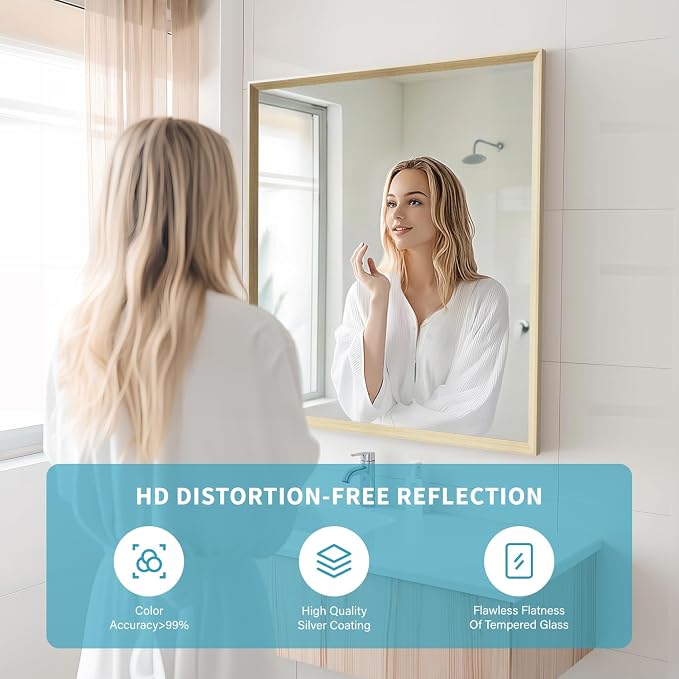 Oak Wood Effect Framed Wall Mirror, 30x36 Rectangle Mirror, Anti-desilvering - Image 3