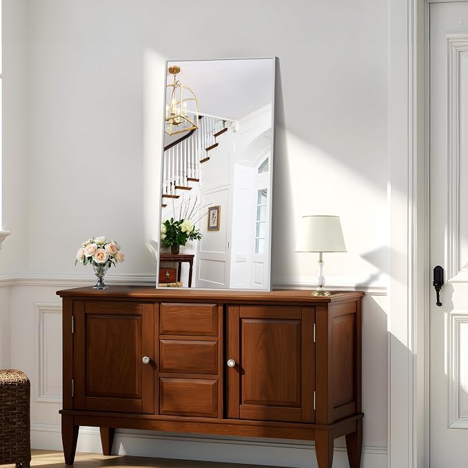 KOCUUY Silver Framed Mirror, HD Tempered Glass, Anti-Rust Frame, Modern Design - Image 6