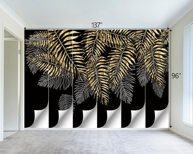 Black and Gold Leaf Mural Bedroom Tropical Botanical Wallpaper Room Plant Decor - Image 4