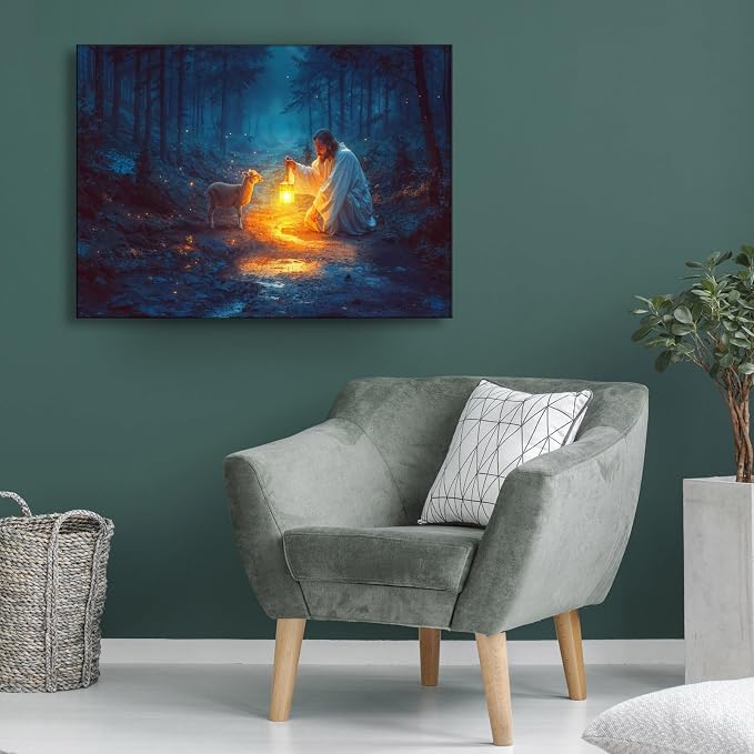Christian wall art decor for prayer room, Jesus and Lamb canvas Wall decor - Image 4